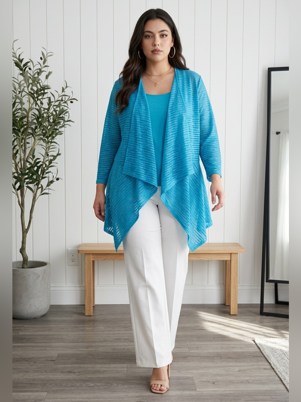 Slinky Brand Turquoise Open-Front Draped Jacket
